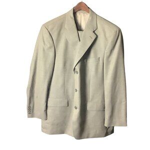 Kasper Men's Khaki Tan Wool Suit Jacket & Pants 2-Piece Set 46L Pure Virgin Wool